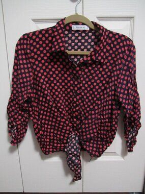 Excuse Me Miss Tie Front Polka-Dot Button-Down Shirt